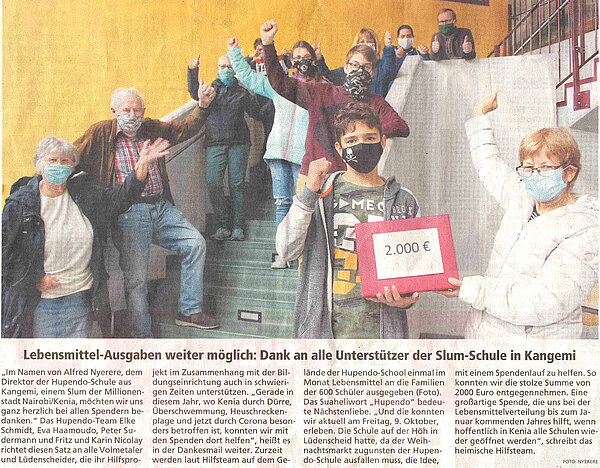 Foto aus den Lüdenscheider Nachrichten von der Hupendospende